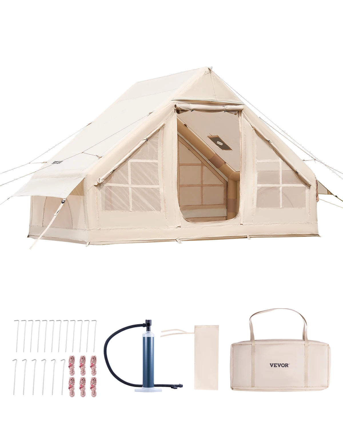 SucceBuy Inflatable Camping Tent With Stove Jack Hand Pump