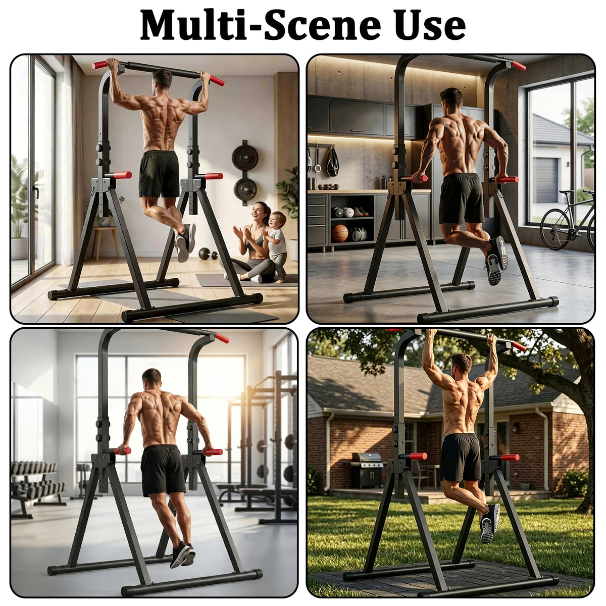 Foldable Power Tower Pull Up Bar And Adjustable Dip Station