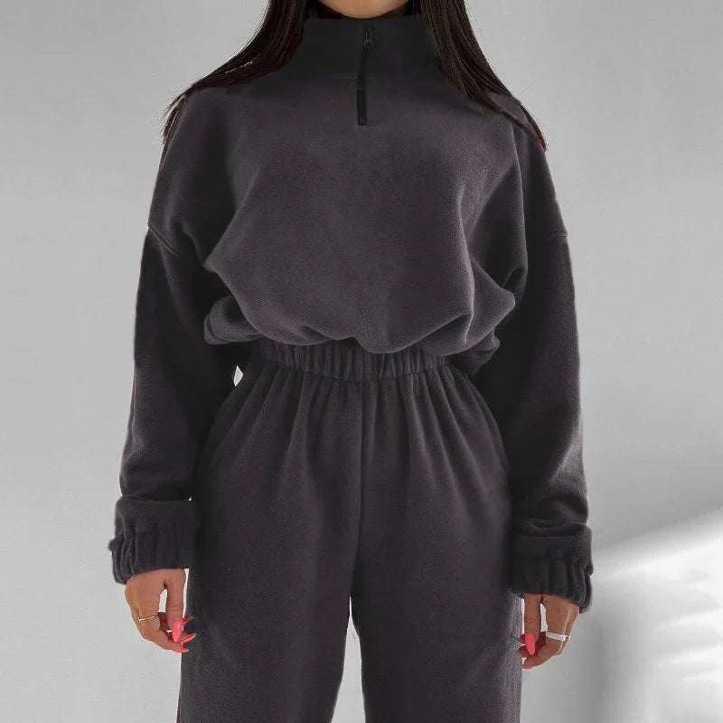 Women Cotton Polyester Hooded Tracksuit Set With Matching Pants