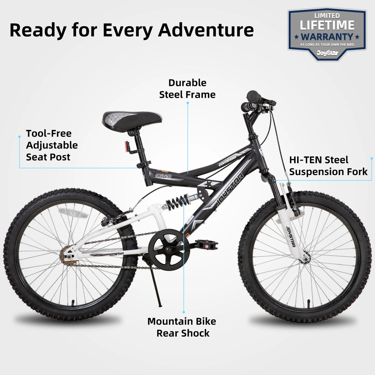 JOYSTAR Kids Mountain Bike With Dual Suspension And V Brakes