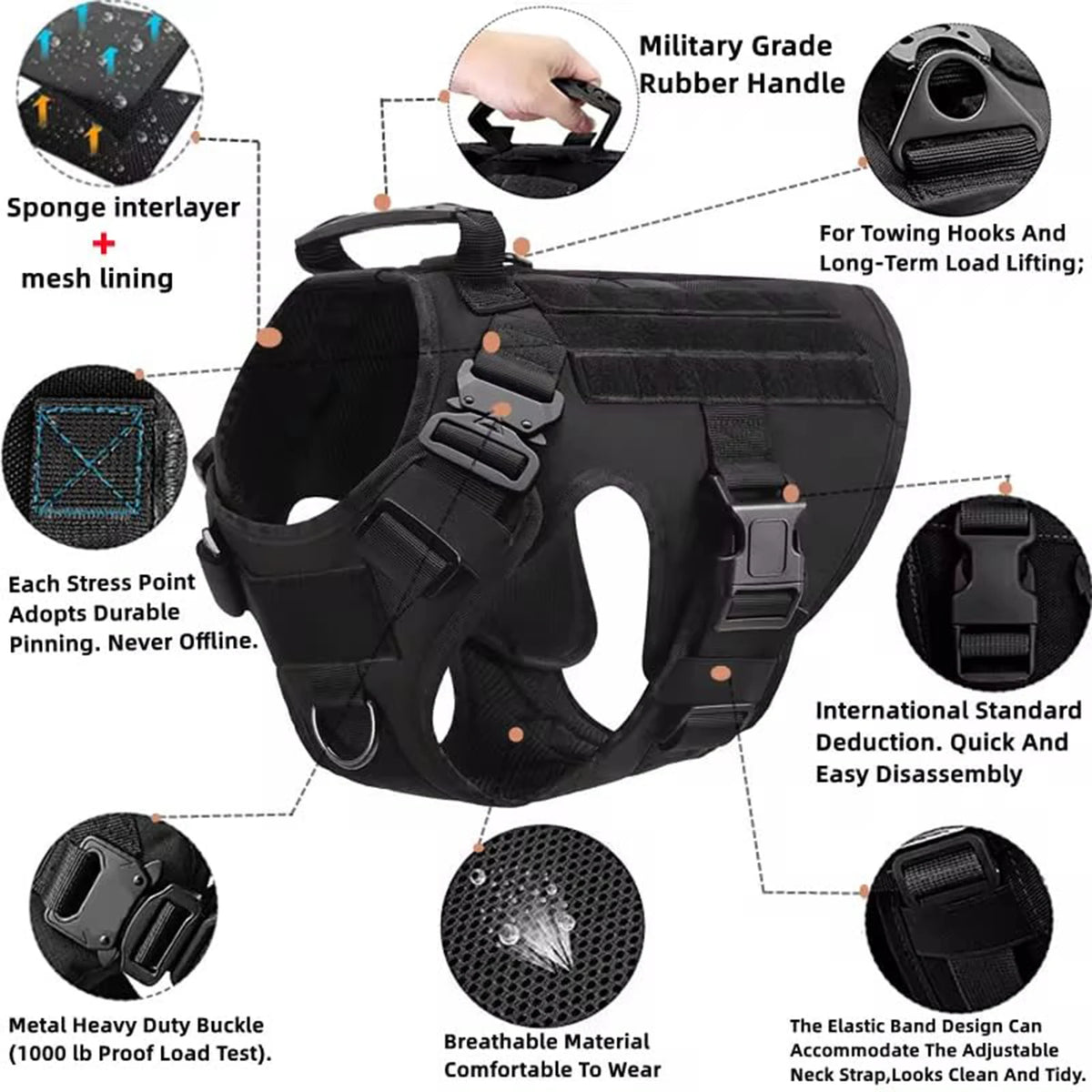 Tactical Nylon Dog Harness With Padded Support During Walks