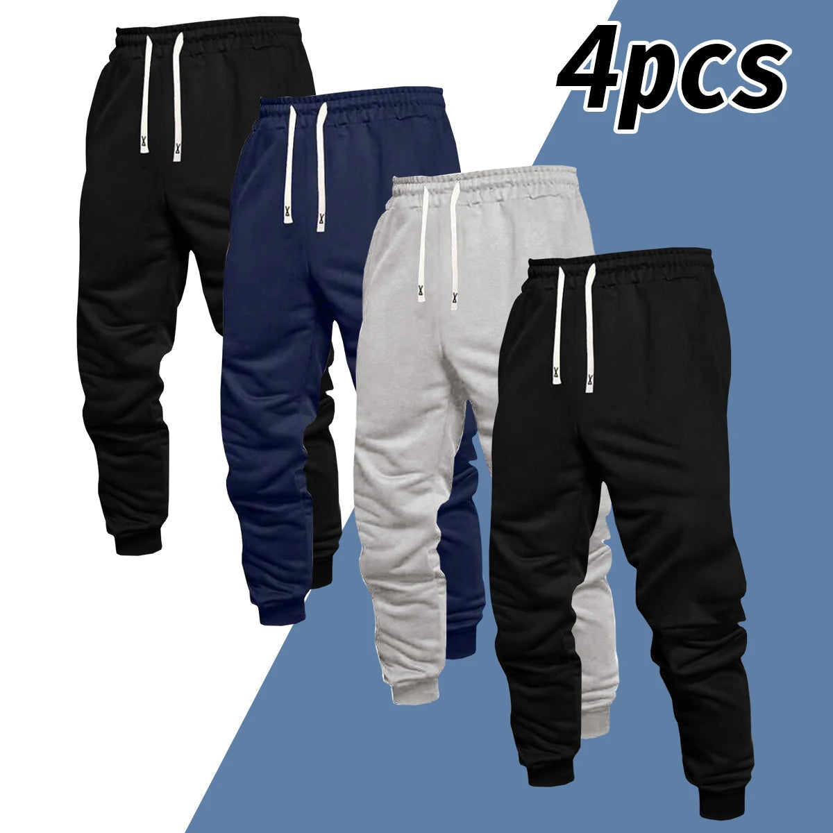 Men's Casual Polyester Knit Sports Jogger Pants Drawstring