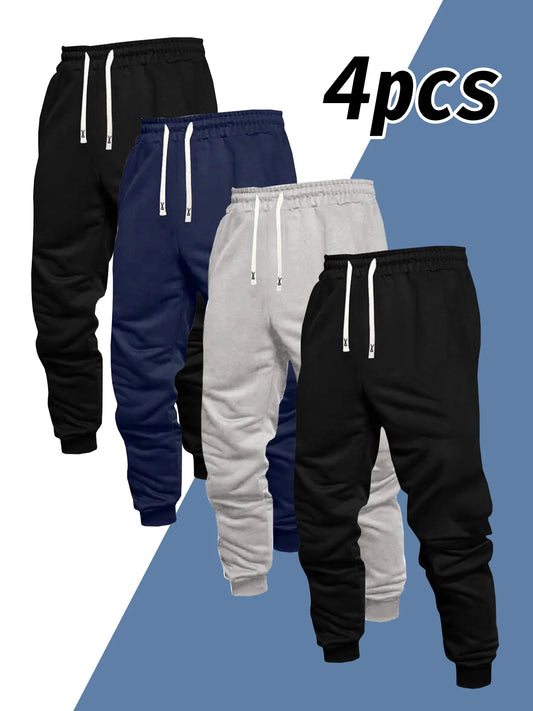 Men's Casual Polyester Knit Sports Jogger Pants Drawstring