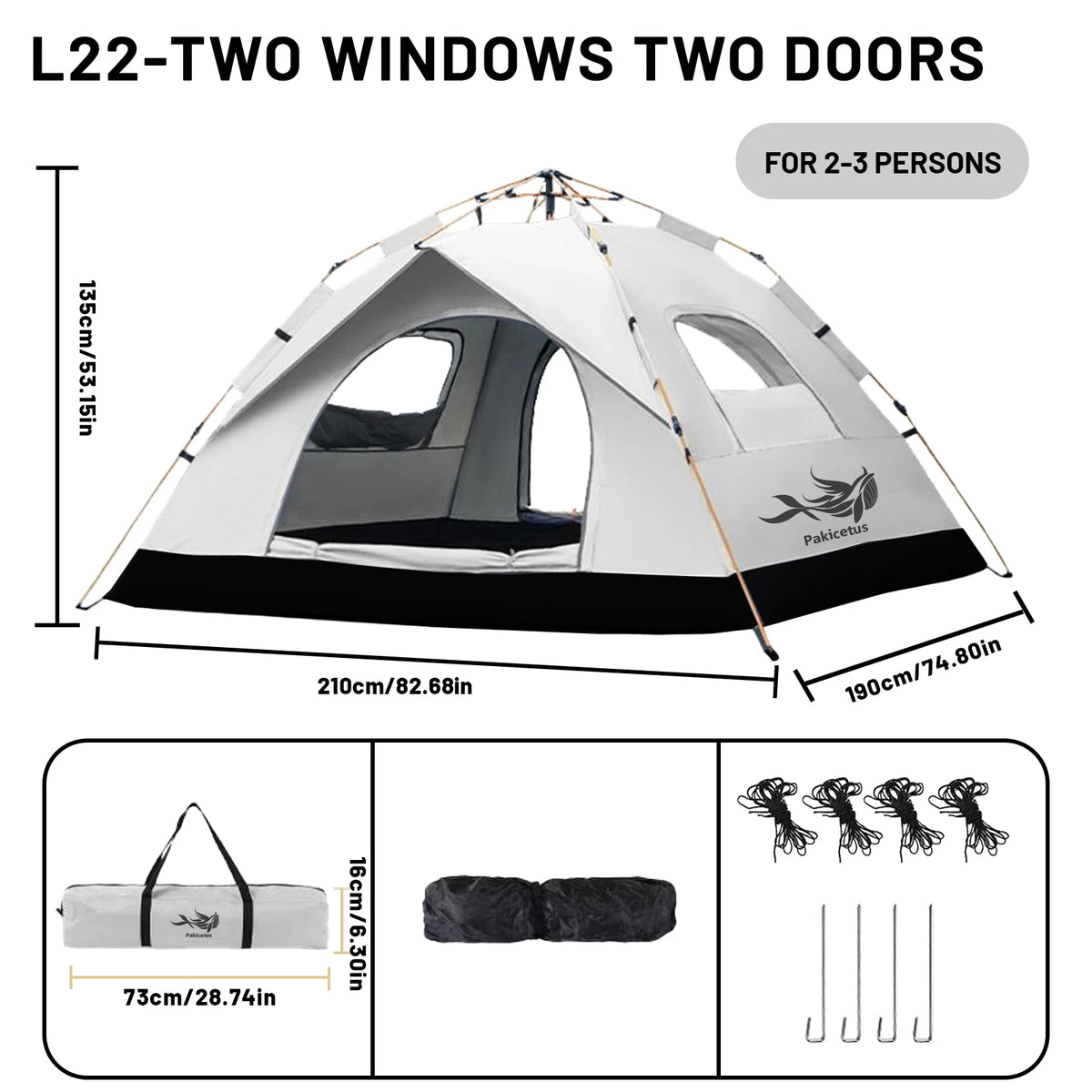 Pakicetus Automatic Pop Up Camping Tent Quick Setup Portable Shelter