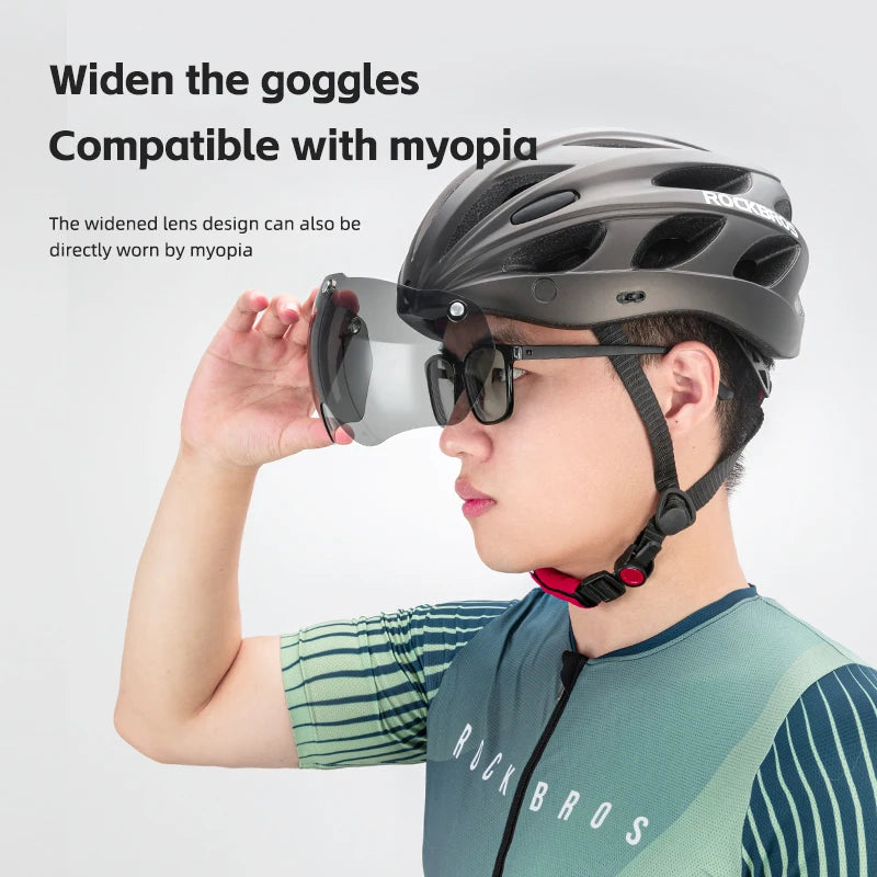 ROCKBROS Integrated Cycling Helmet With Goggles For MTB Road Bike