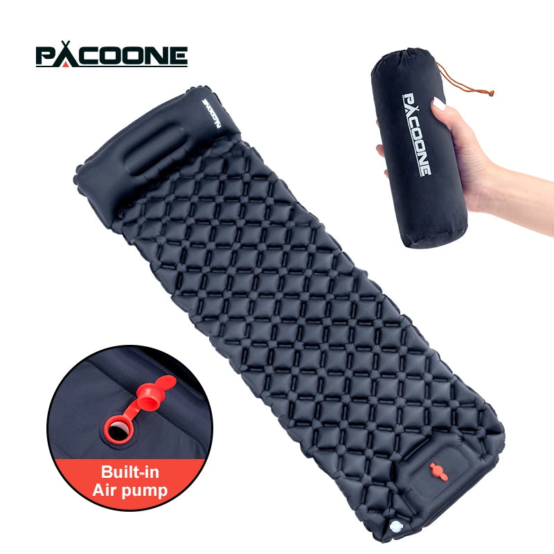 Pacoone Ultralight Camping Inflatable Mattress With Built In Pump