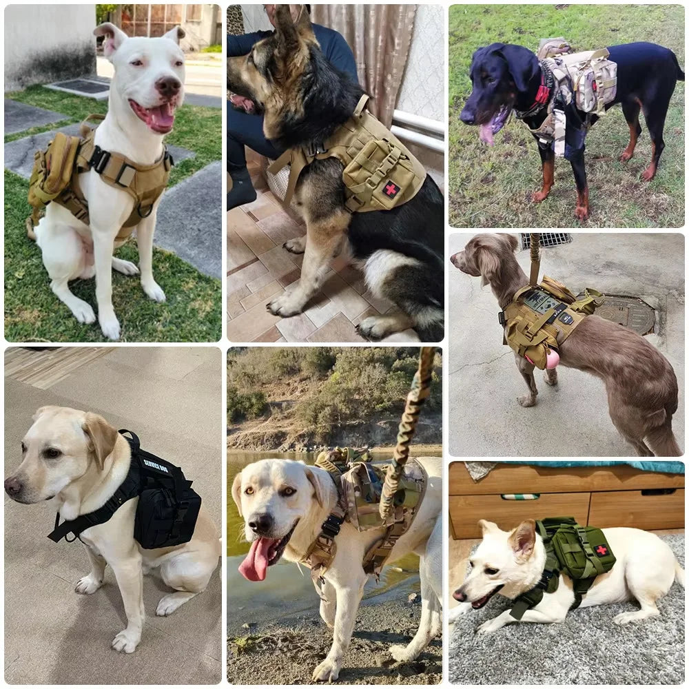 Nylon Dog Tactical Molle Pouch Set With Harness Attachment Kit