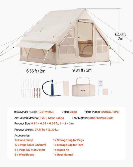 SucceBuy Inflatable Camping Tent With Stove Jack Hand Pump