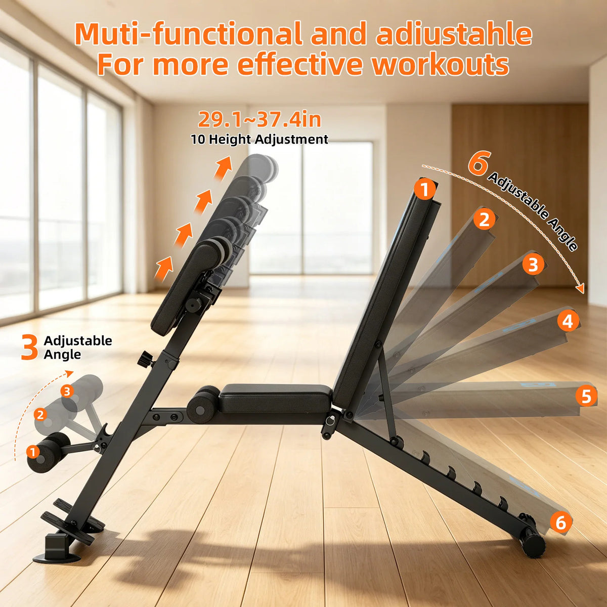Adjustable Home Gym Weight Bench With Incline And Resistance Bands