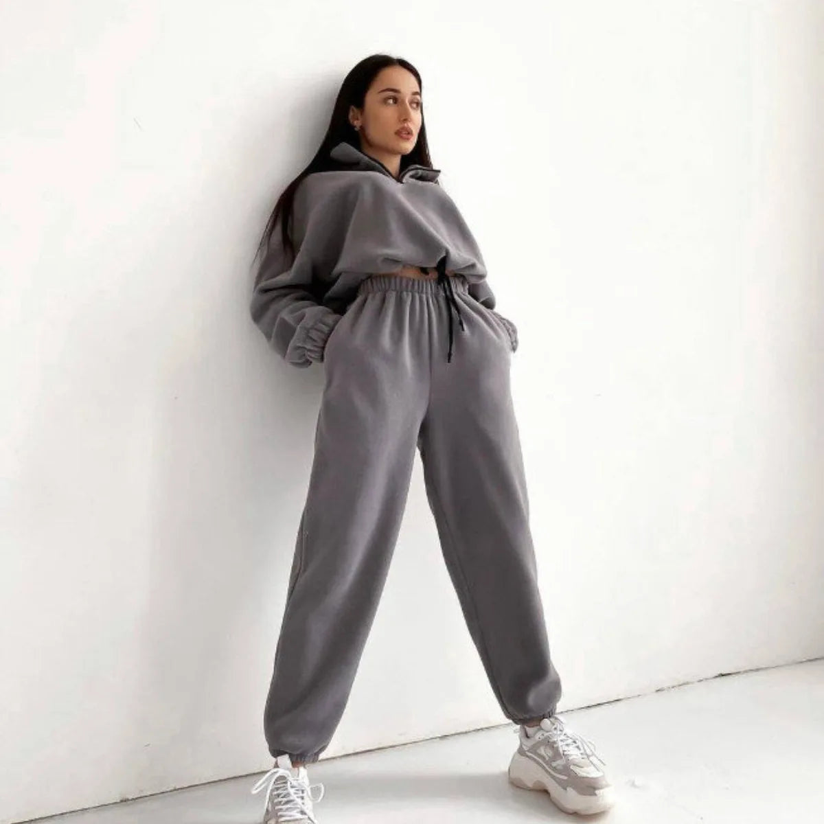 Women Cotton Polyester Hooded Tracksuit Set With Matching Pants