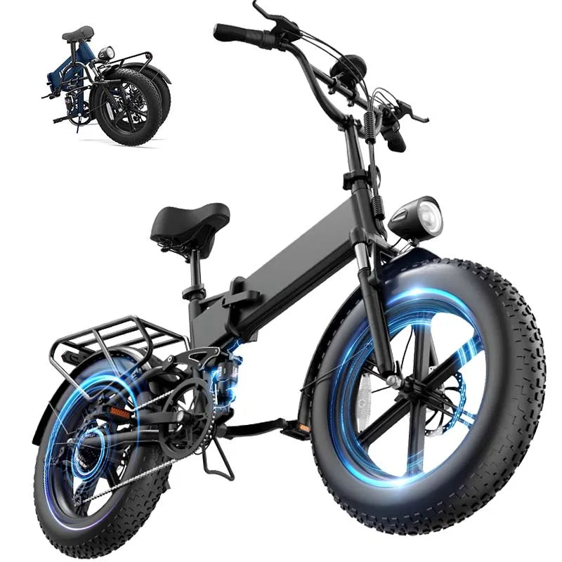 URLIFE T5 Foldable Electric Fat Tire Mountain Bike Removable Battery