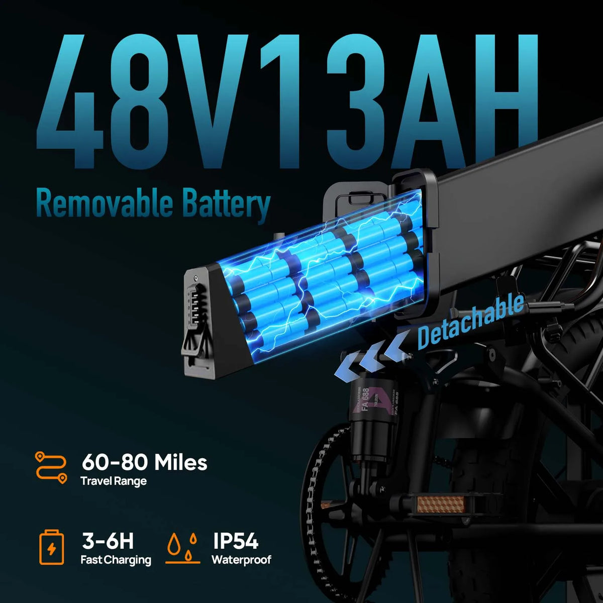 URLIFE T5 Foldable Electric Fat Tire Mountain Bike Removable Battery