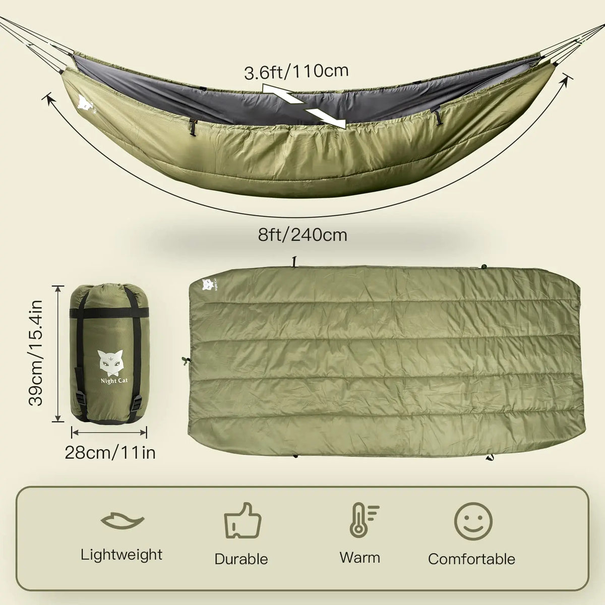 Premium Hammock Underquilt Insulated Sleeping Bag For Camping
