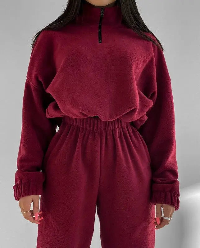 Women Cotton Polyester Hooded Tracksuit Set With Matching Pants