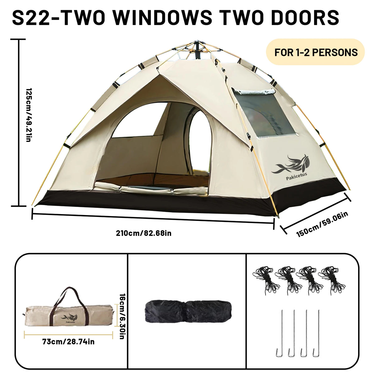 Pakicetus Automatic Pop Up Camping Tent Quick Setup Portable Shelter