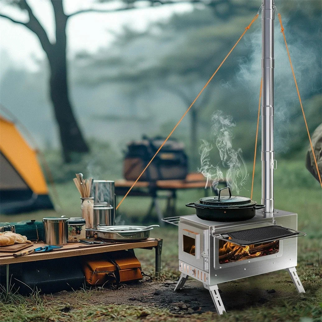 Portable Unho Wood Burning Tent Stove With Stainless Chimney Pipes