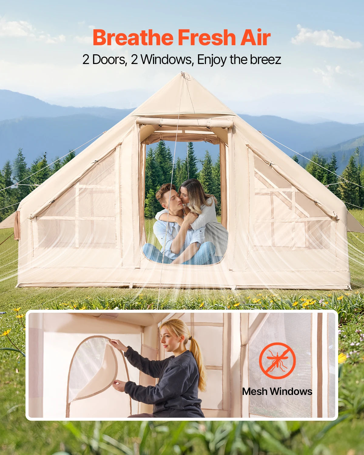 SucceBuy Inflatable Camping Tent With Stove Jack Hand Pump
