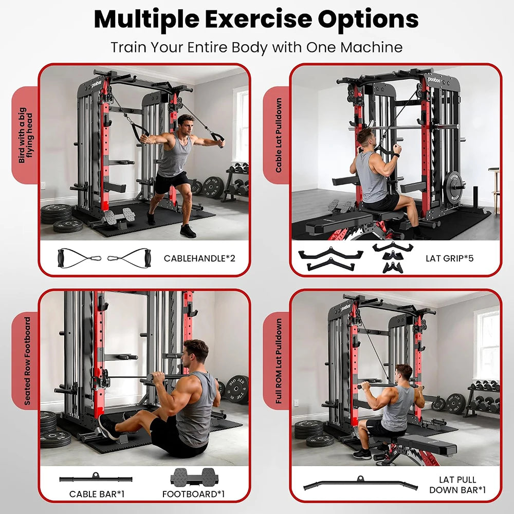 Pooboo Power Cage Smith Machine Home Gym Exercise System