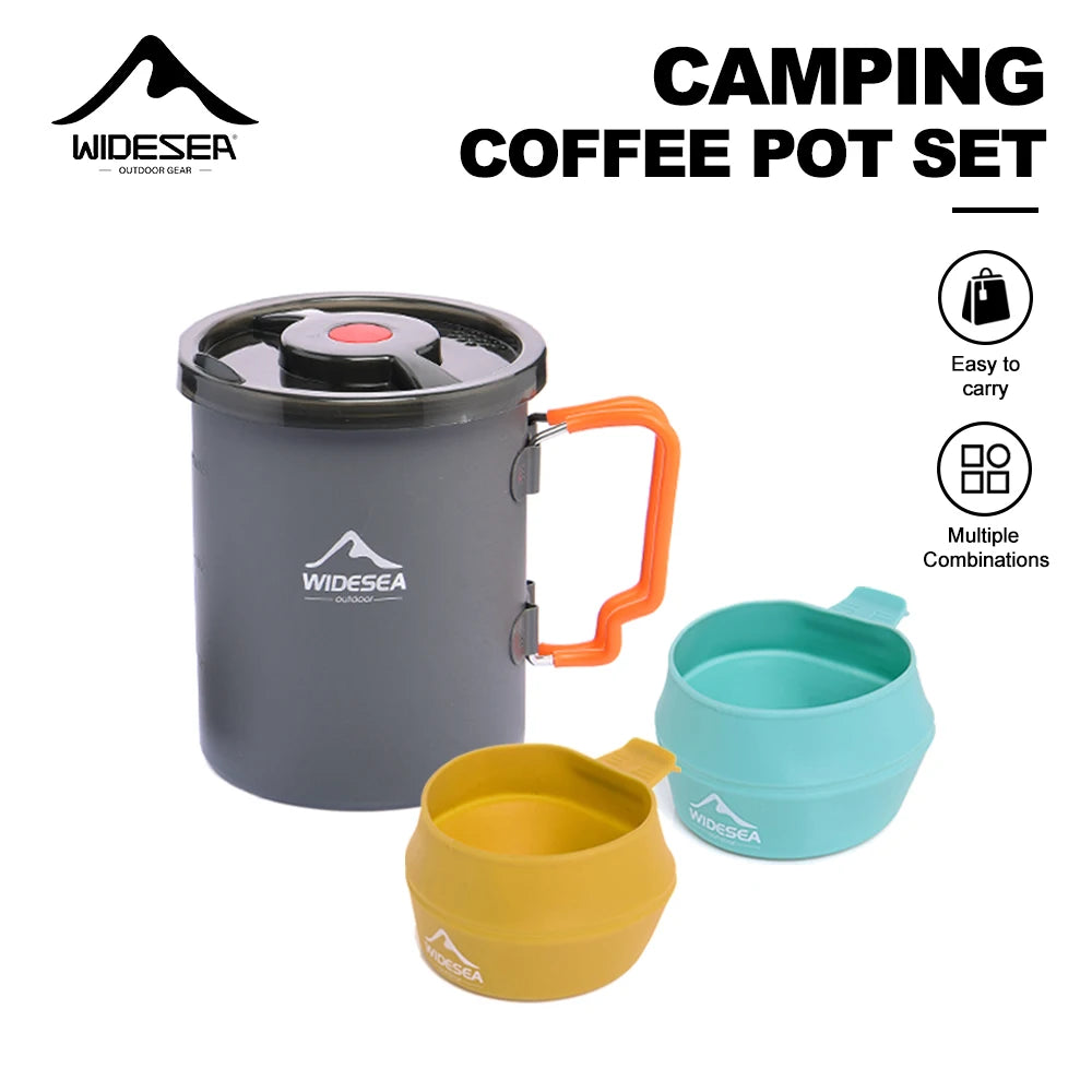 Widesea Aluminum Camping Coffee Pot Set With Foldable Bowls