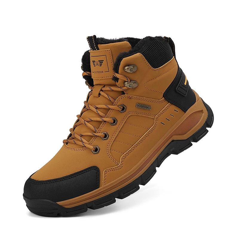 Men High Top Hiking Boots Lace Up Outdoor Trekking Shoes
