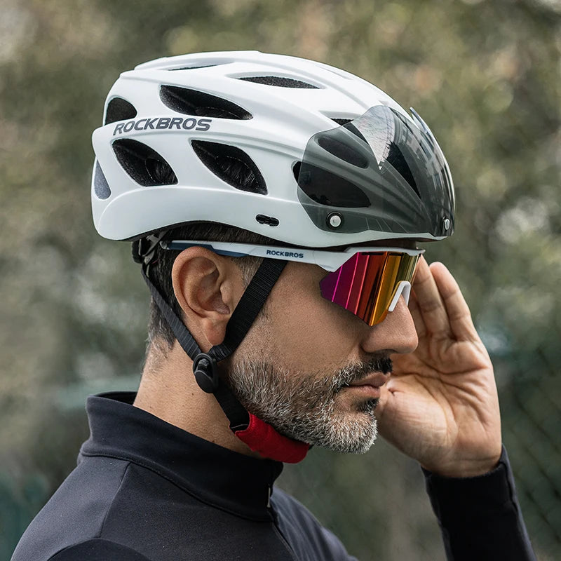 ROCKBROS Integrated Cycling Helmet With Goggles For MTB Road Bike