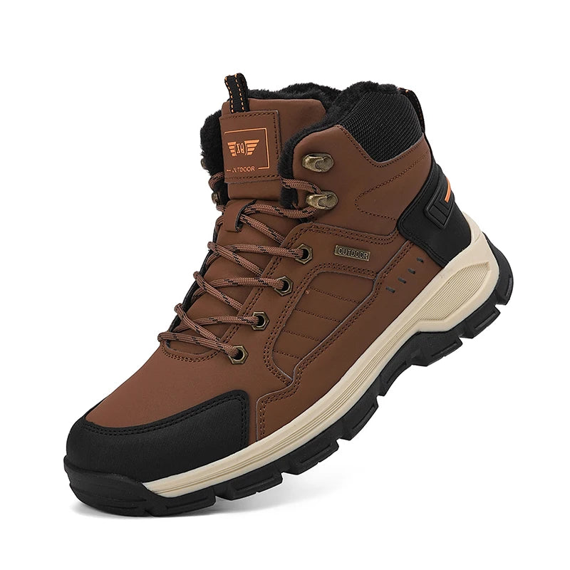 Men High Top Hiking Boots Lace Up Outdoor Trekking Shoes