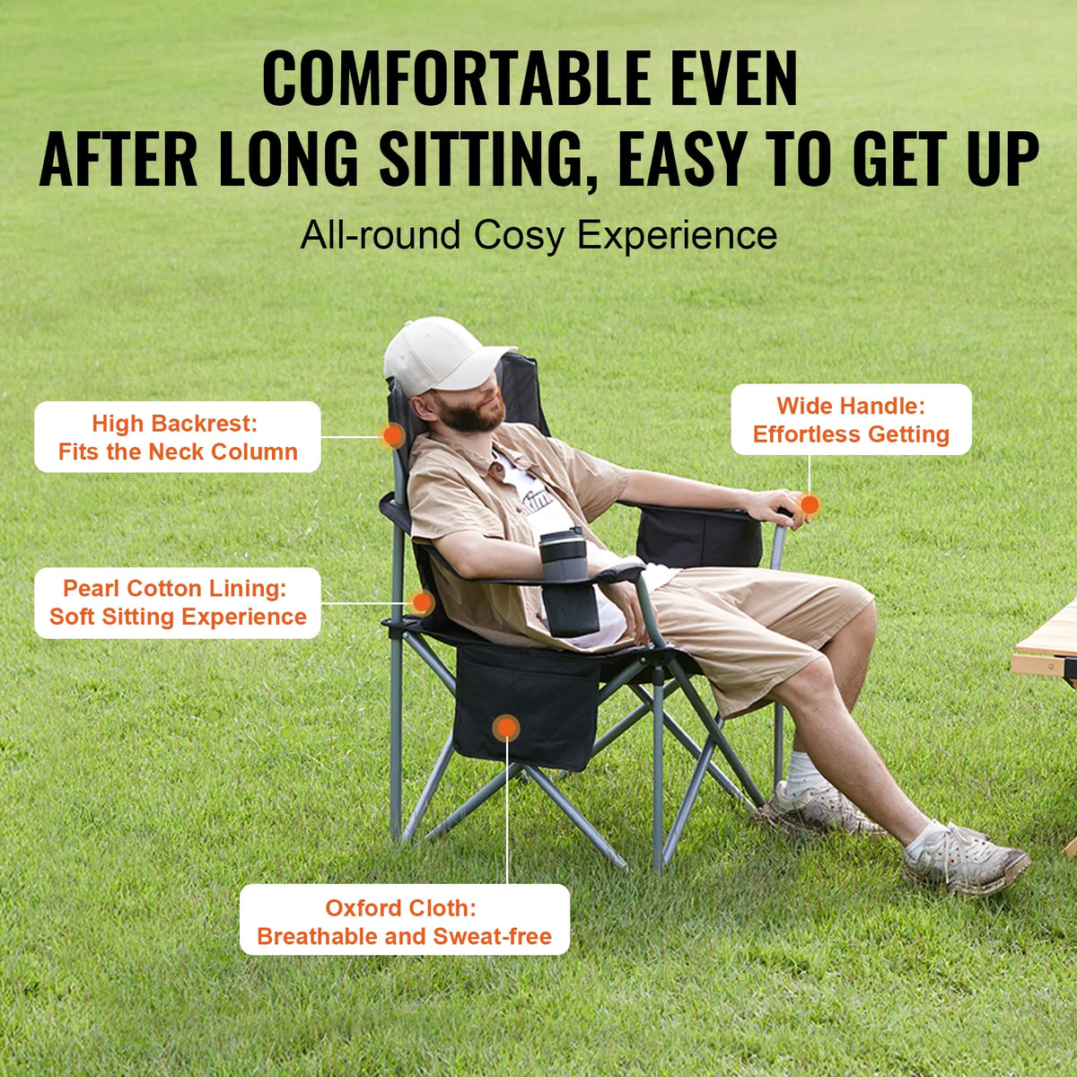 VEVOR Quad Folding Chair With Padded Arms And Side Pockets