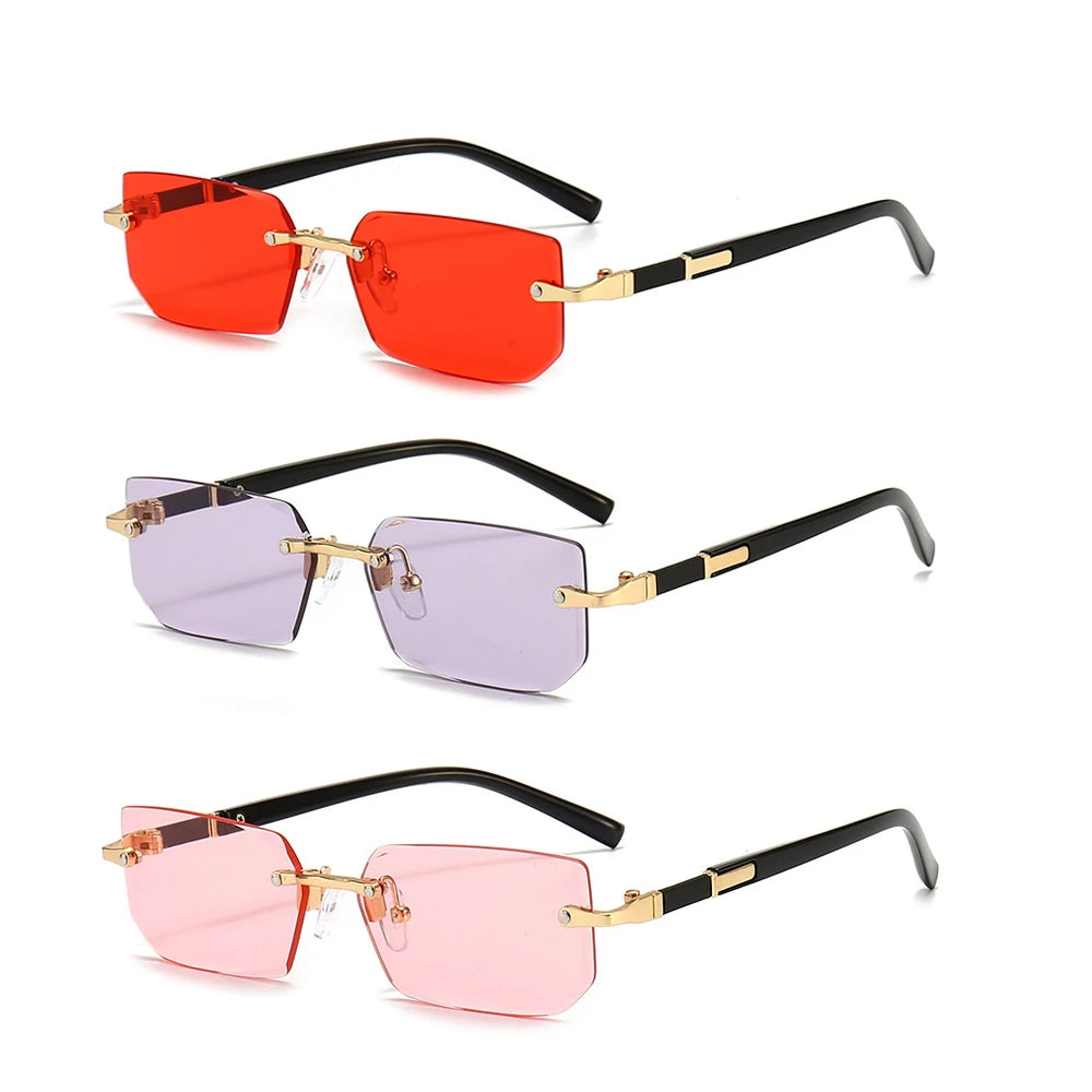 Rmm Rimless Rectangle Plastic Fashion Sunglasses For Women