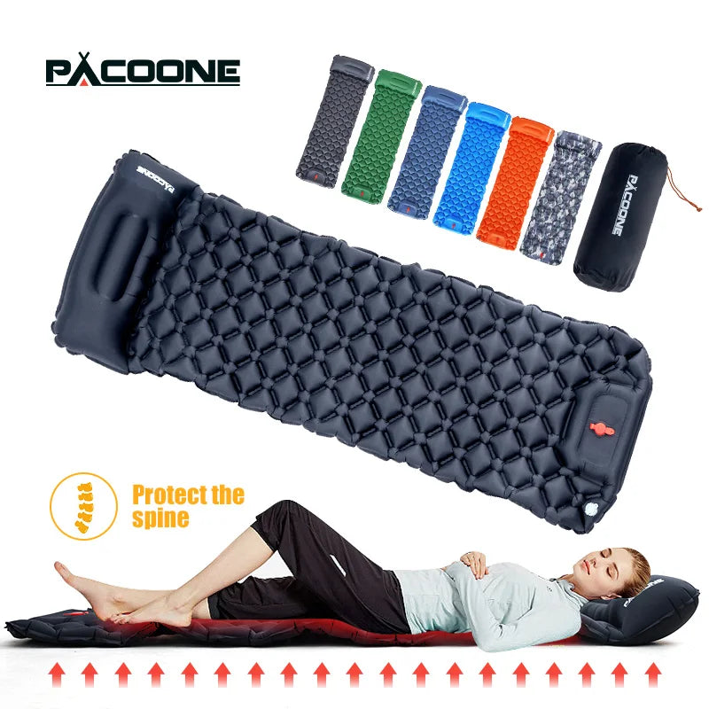 Pacoone Ultralight Camping Inflatable Mattress With Built In Pump